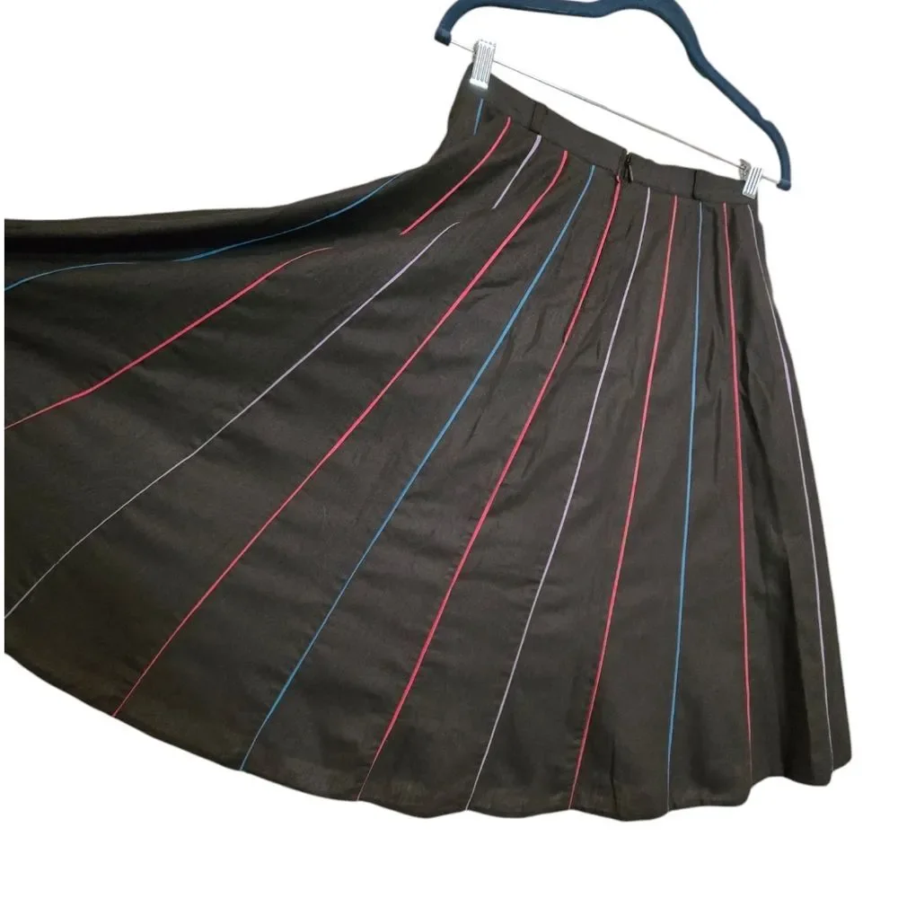 Vintage Klein Paris Petit A-Line Midi Skirt w Multicolor Stripes Size Small